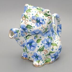 Two's Company AINSLEY Blue Floral Chintz Cat or Kitten Mini Creamer Pitcher